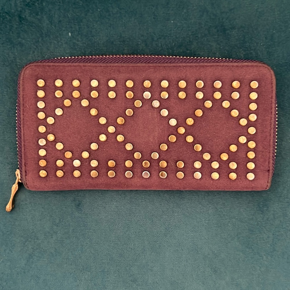 Purple faux suede studded wallet